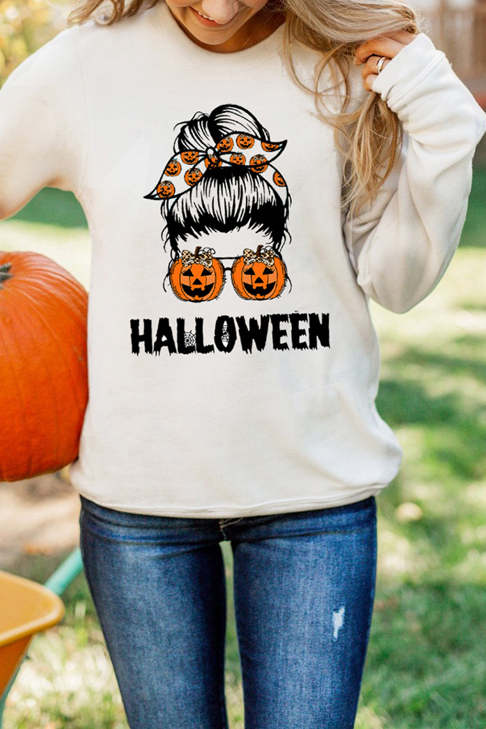 Halloween Letter Pumpkin Graphic Print Crew Neck Sweatshirt