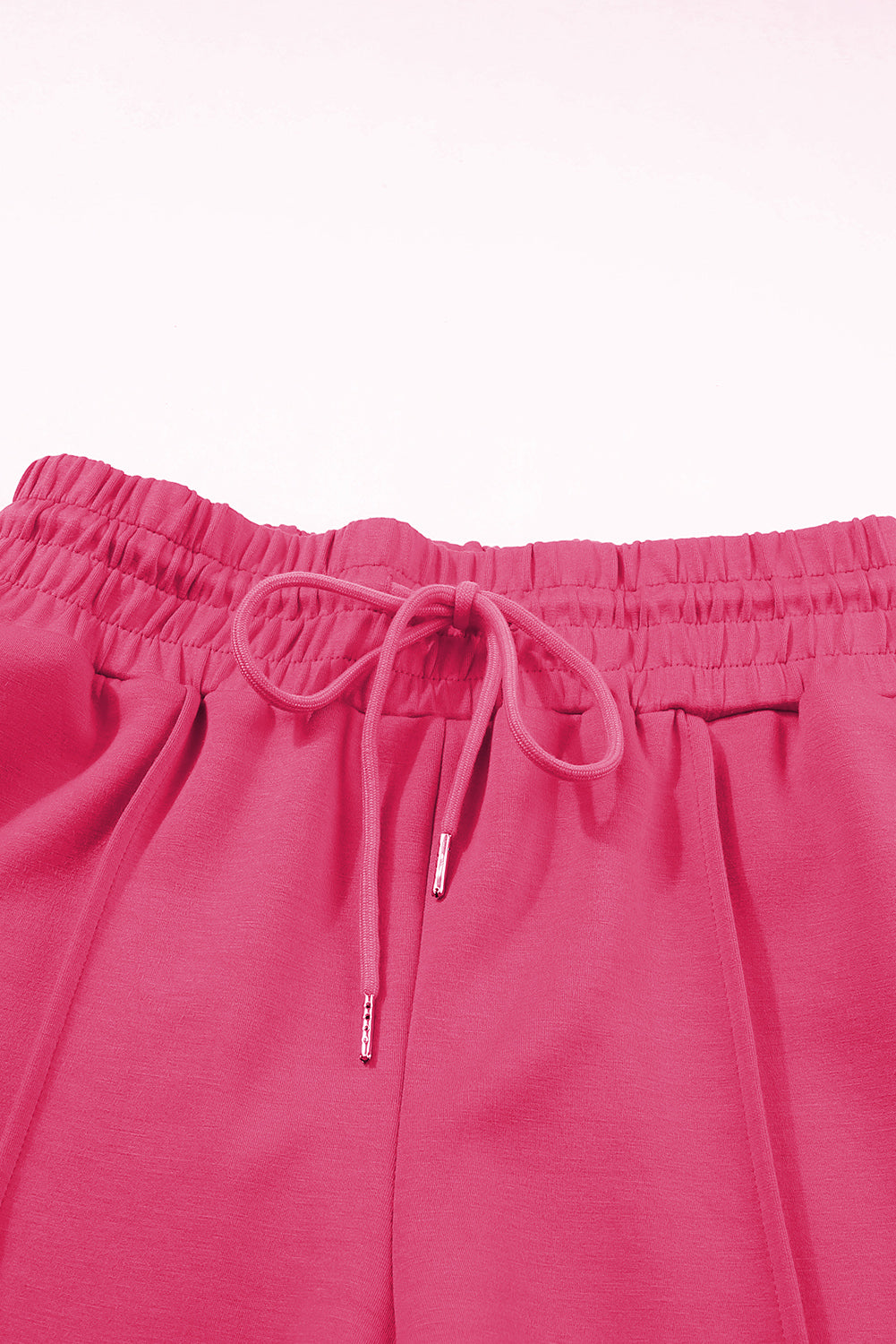 Rose rouge - Pantalon de survêtement en tricot éponge avec cordon de serrage et taille smockée, jambe large