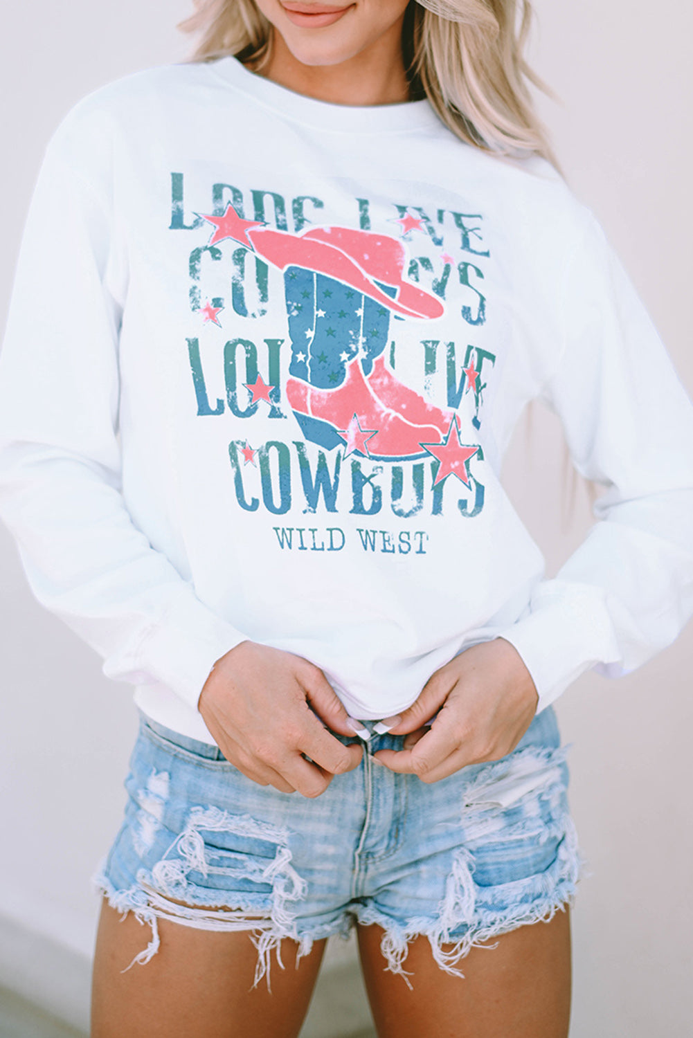 White LONG LIVE COWBOY WILD WEST Graphic Sweatshirt