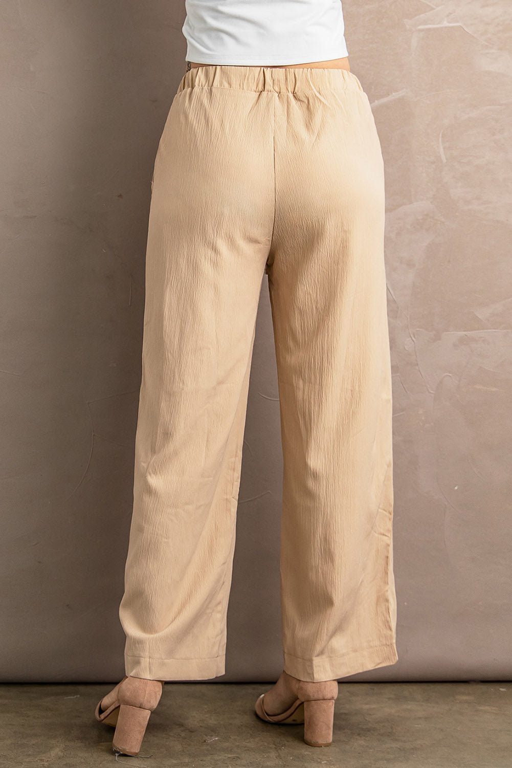 Pantalon large froissé kaki à taille avec cordon de serrage