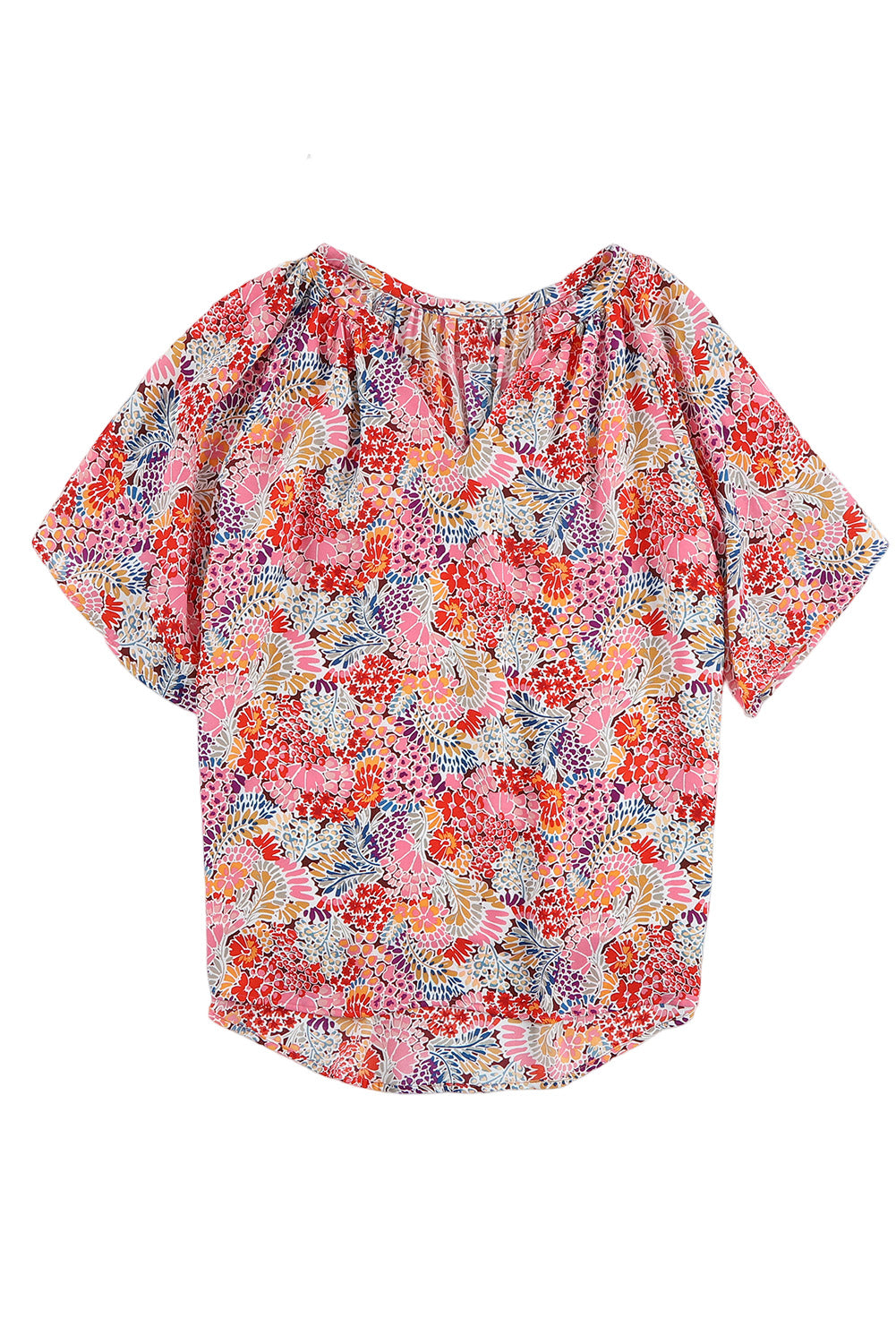 Mehrfarbige Bluse mit V-Ausschnitt und wunderschönem Blumenmuster