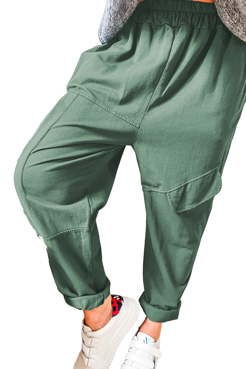 Pantaloni cargo elasticizzati in vita verde nebbia