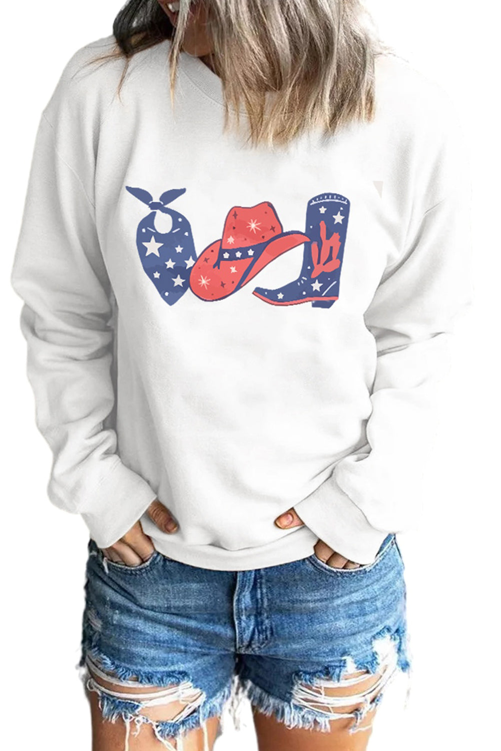 Scarf Hat Boot Print White Sweatshirt