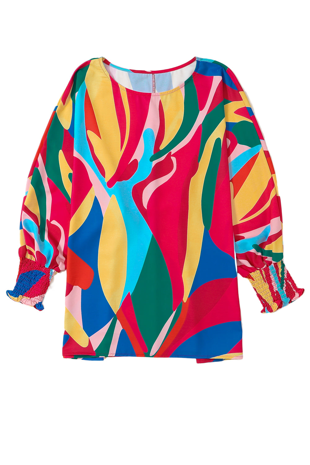Večbarvna bluza z napihnjenimi rokavi z abstraktnim potiskom