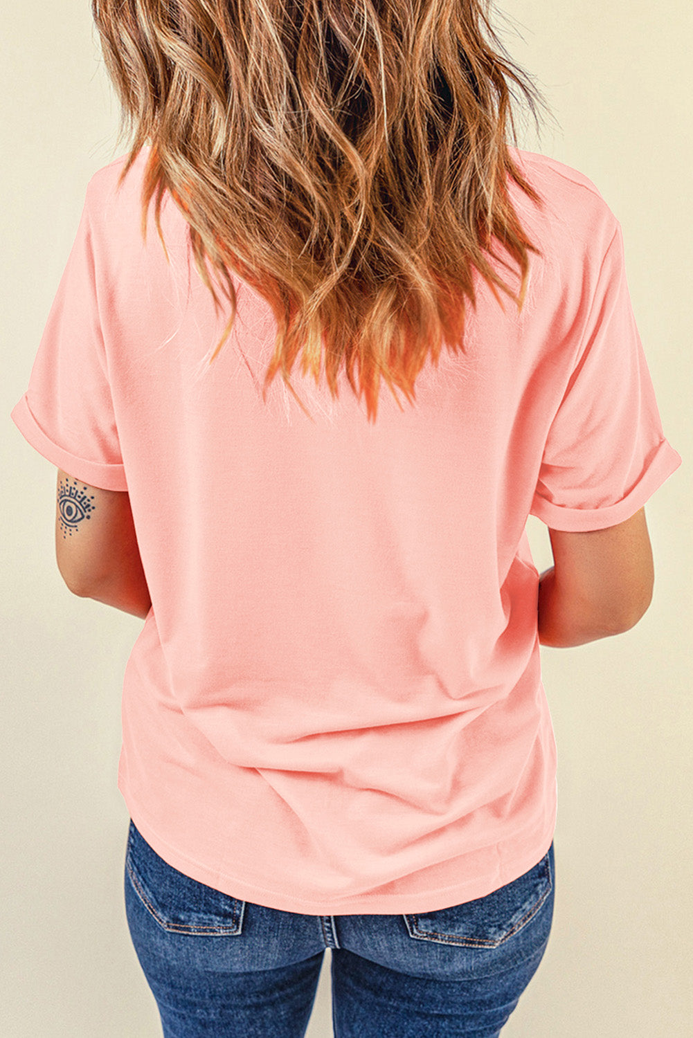 Pink Bow Knots Print Slim Fit Crew Neck T Shirt