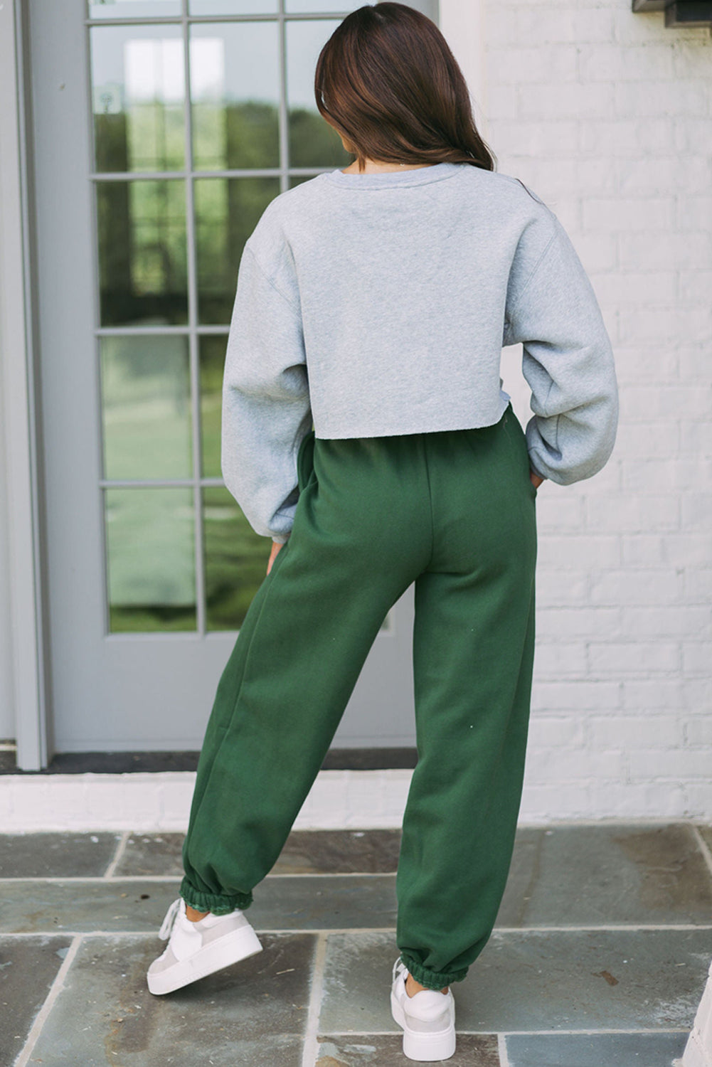 Pantaloni da jogging casual con coulisse in vita verde nebbia