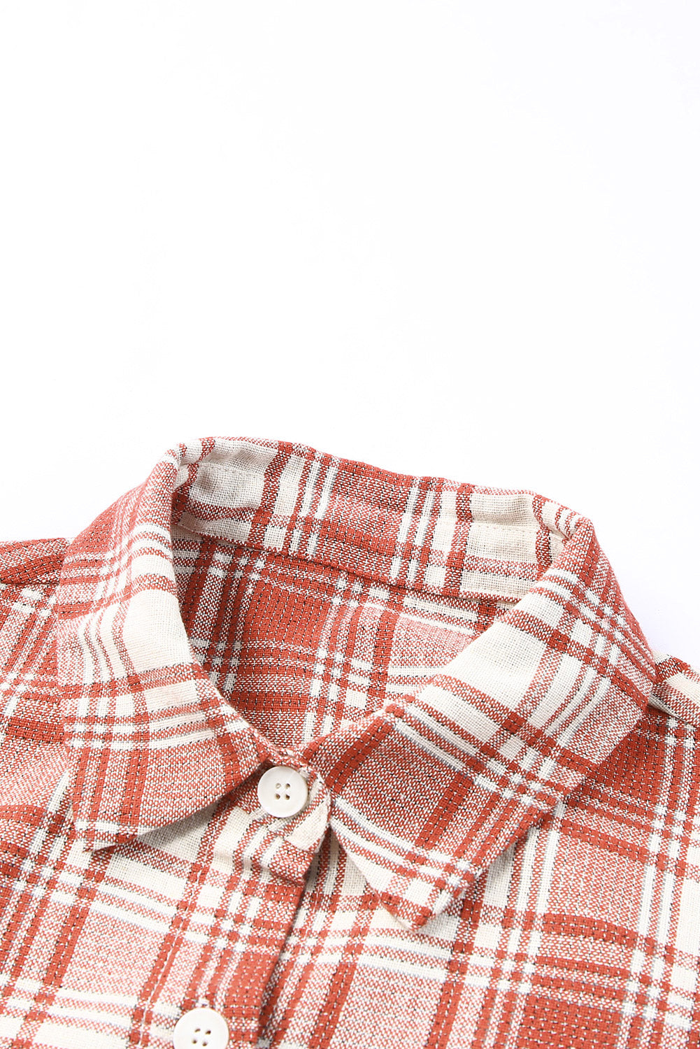 Fiery Red Plaid Print Button Long Shacket