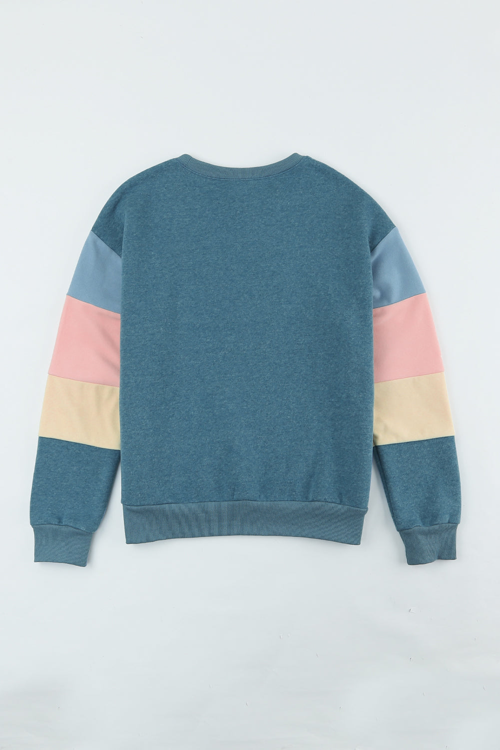 Blaues Colorblock-Langarm-Pullover-Sweatshirt
