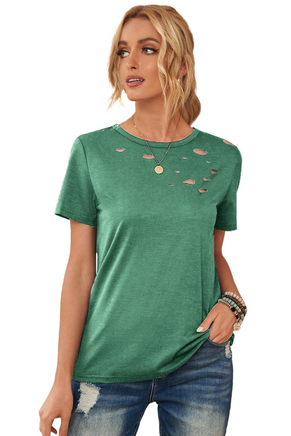 Green Holes T-Shirt aus Baumwollmischung mit Rundhalsausschnitt