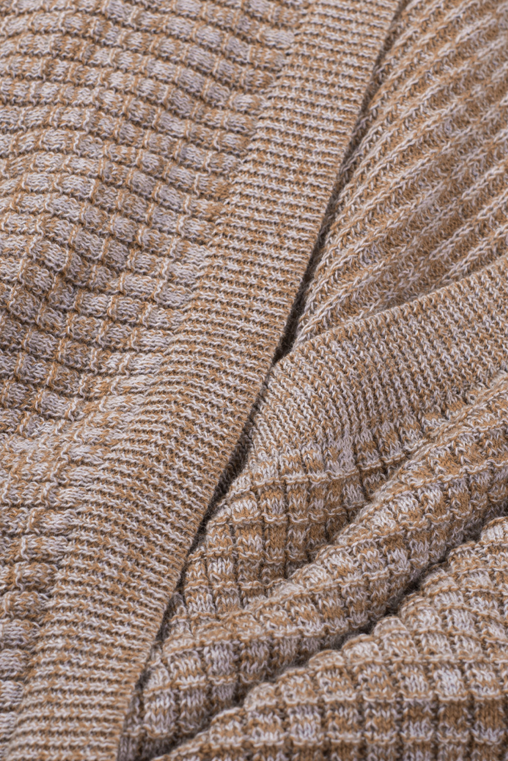 Kaki črn/roza/siv/kaki/marelični vafelj pulover z zavitim v izrezom