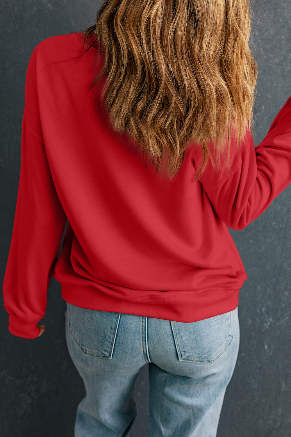 Felpa pullover con spalla cadente in volpe rossa con strass