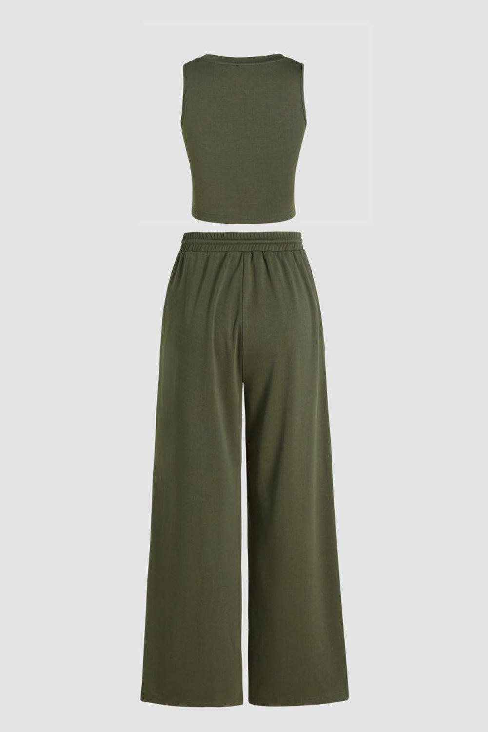 Ensemble haut court sans manches uni vert jungle et pantalon large