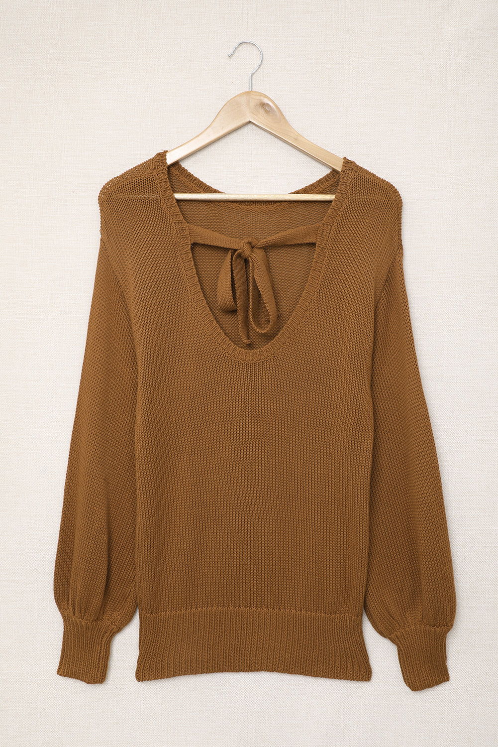 White Drop Shoulder Back Cut-out Sweater with Tie
