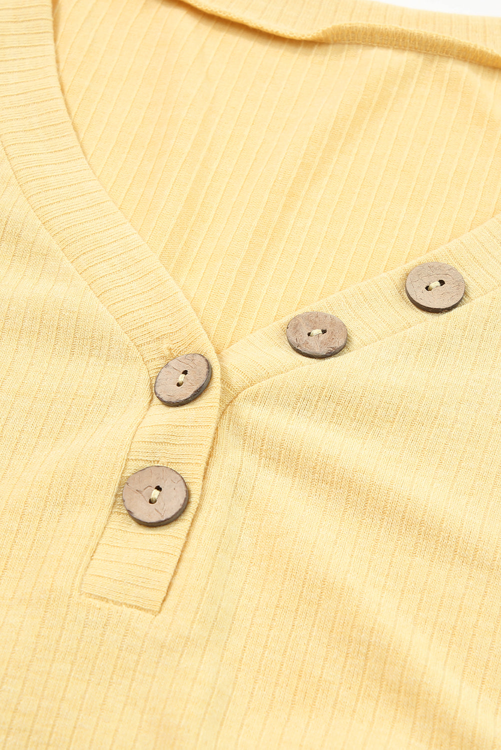 Žuta rebrasta Henley haljina dugih rukava velike veličine s džepovima