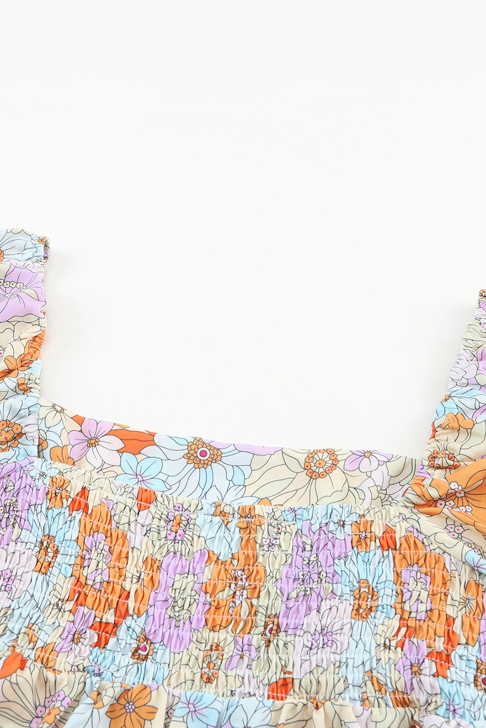 Mehrfarbige, florale Babydoll-Bluse mit quadratischem Ausschnitt und Puffärmeln