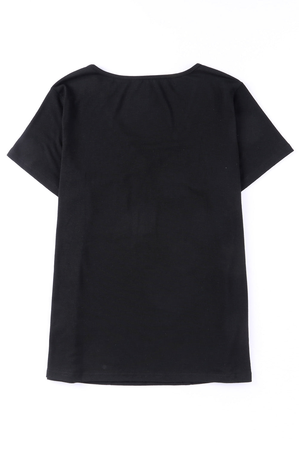 T-shirt noir à bordure en sequins, col en V, poche poitrine, grande taille
