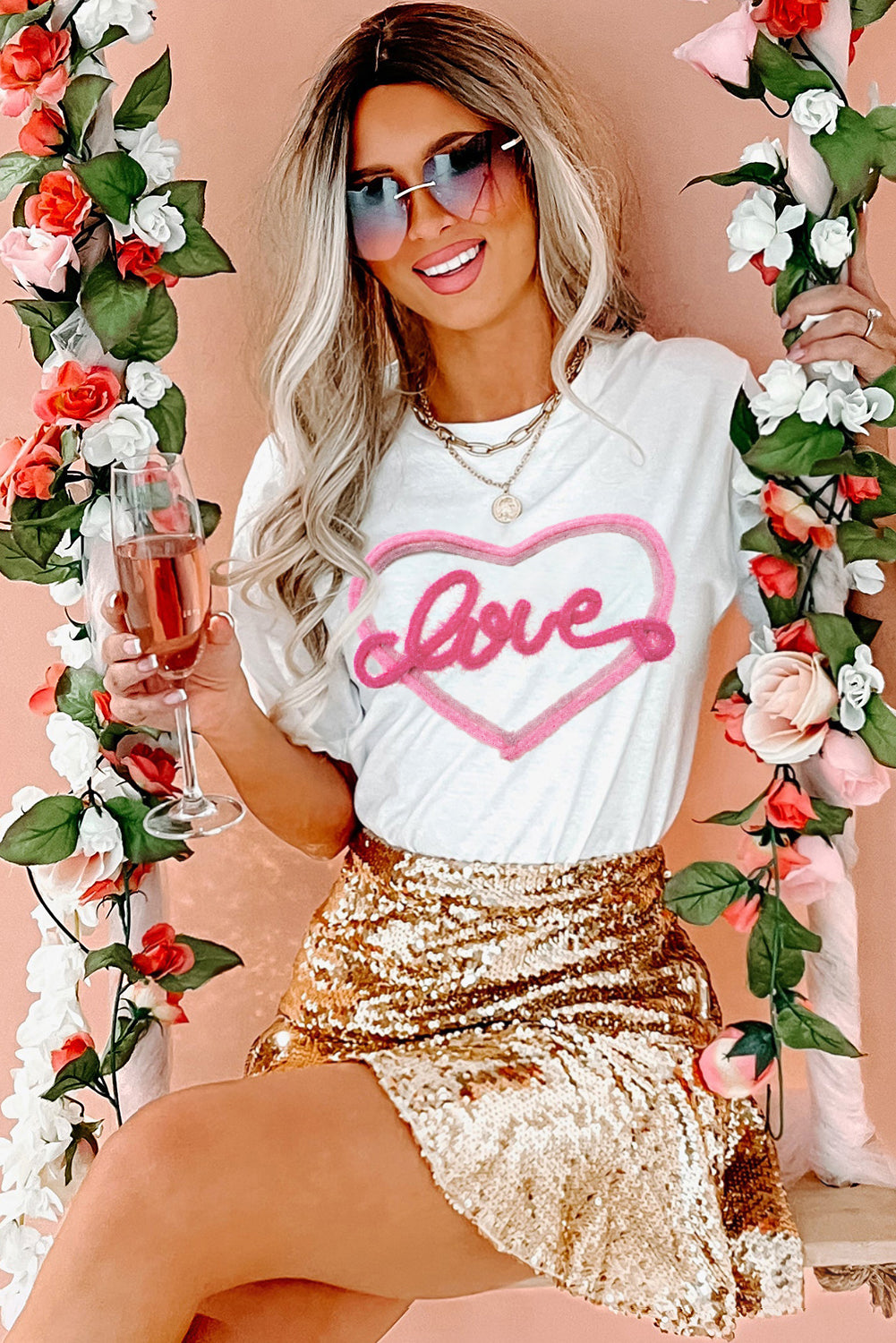 Bijela Valentine Love Tinsel grafička majica