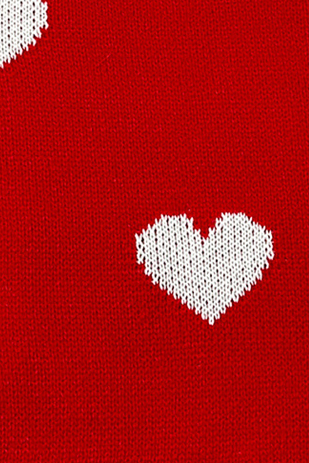 Feurig roter Valentinstags-Cardigan mit Herzmuster und geripptem Saum und offener Vorderseite