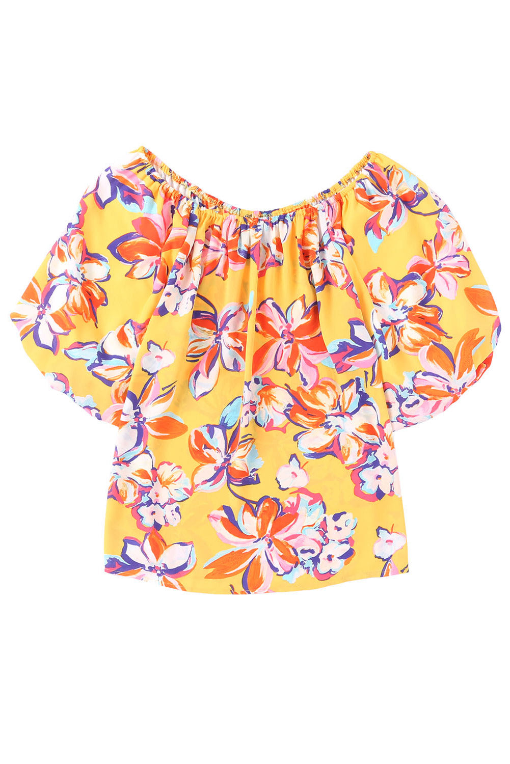 Rumena bluza z elastičnim izrezom s cvetličnim vzorcem