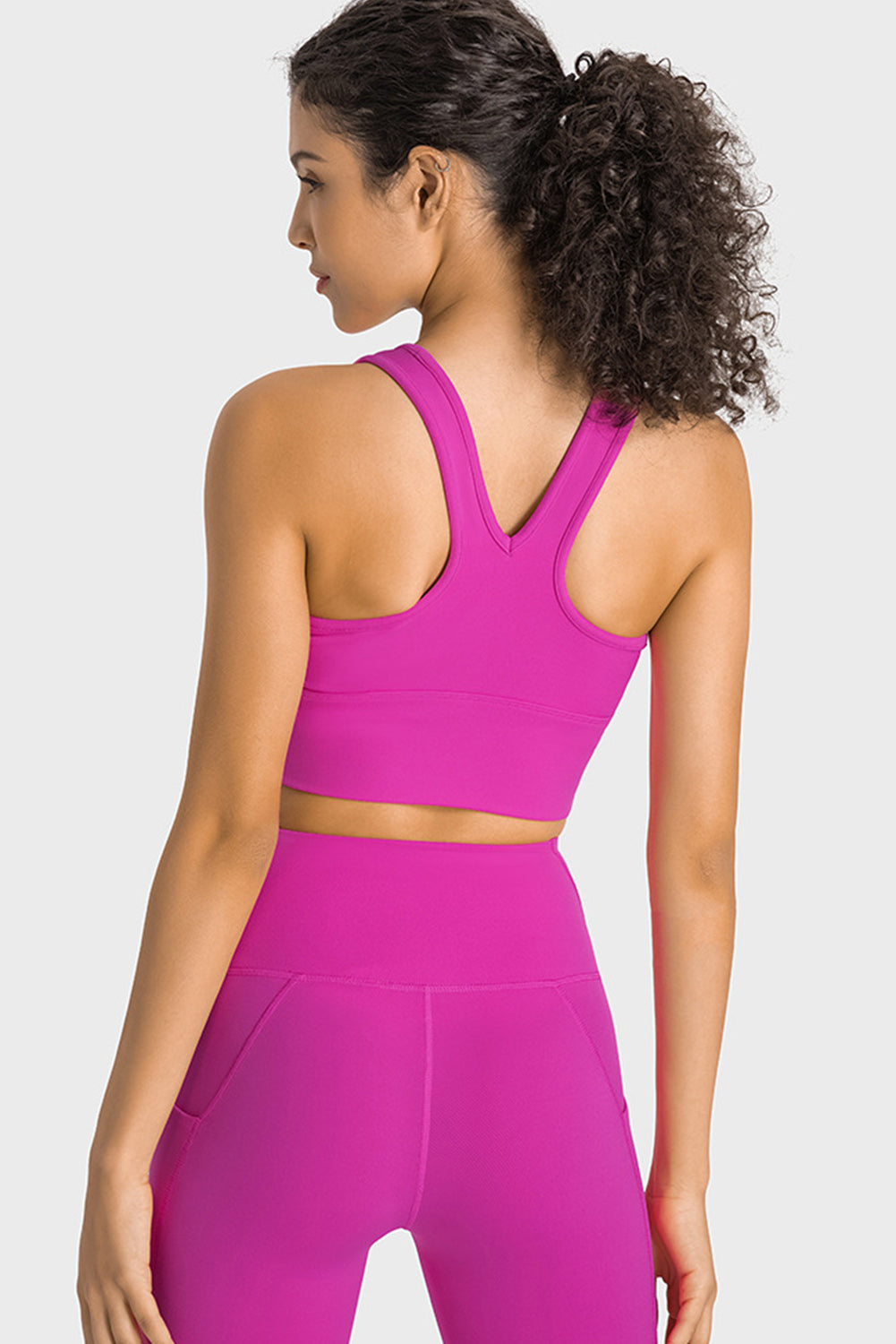 Rose Red Ruched V Neck Active Cropped Tank