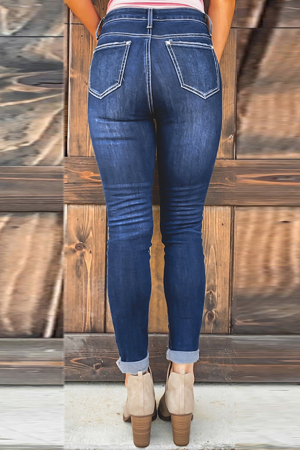 Blue High Rise Skinny Button Fly Jeans