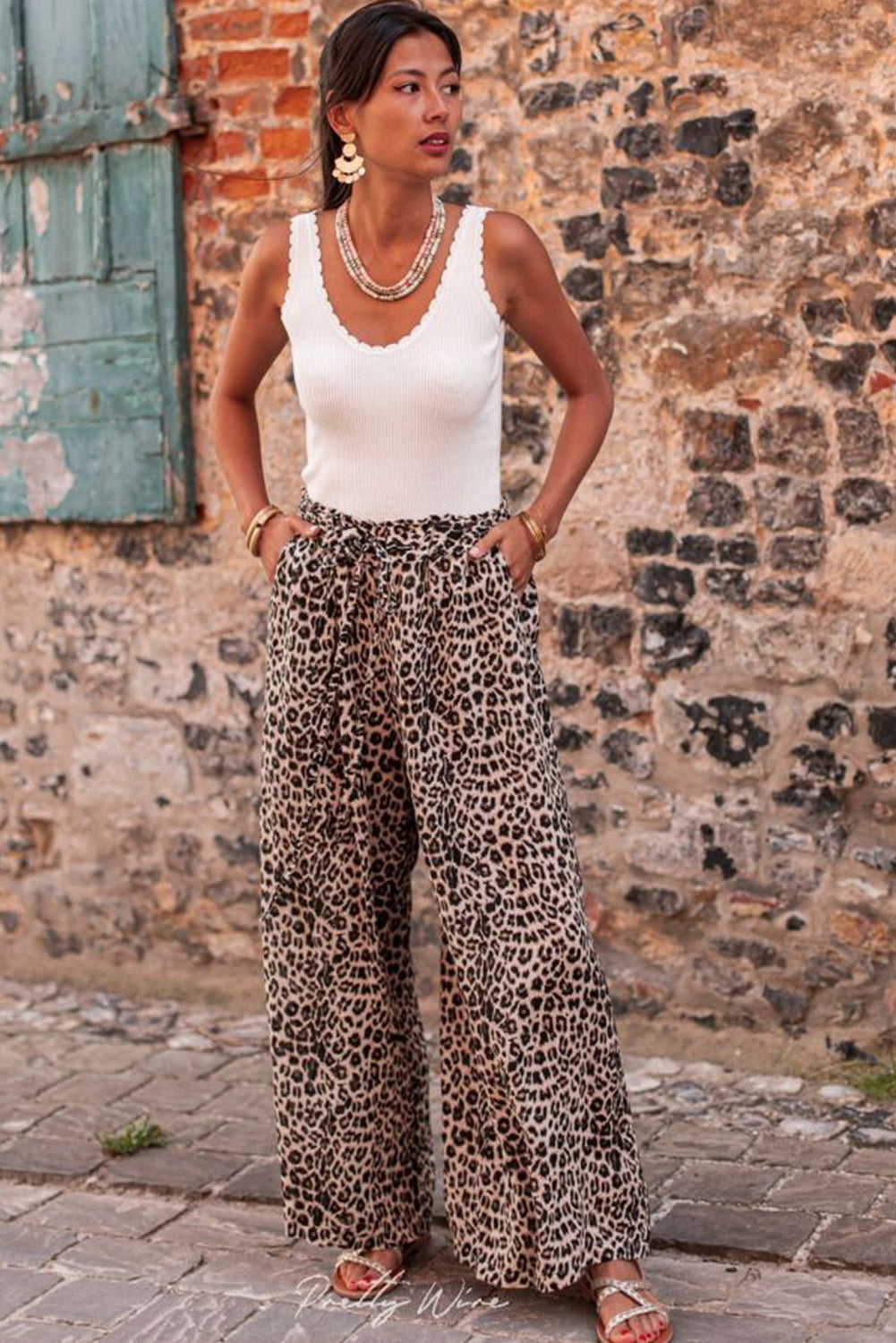 Desert Palm Boho Leopard široke hlače