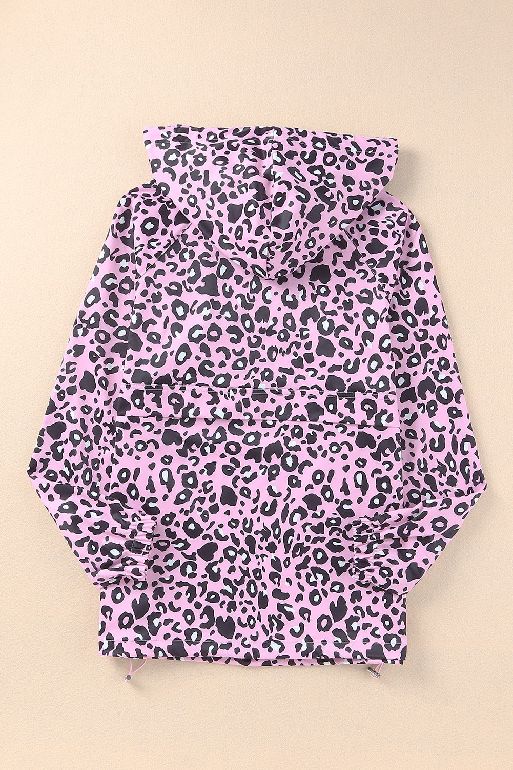 Leopard Print Zipper Kangaroo Pocket Pullover Hoodie