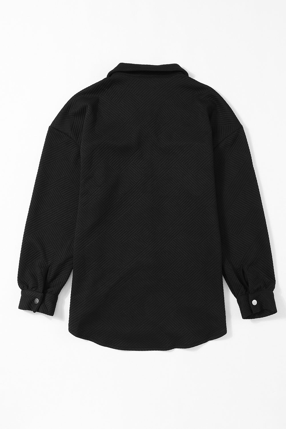 Schwarze, einfarbige, strukturierte, geknöpfte Hemdjacke mit Pattentasche
