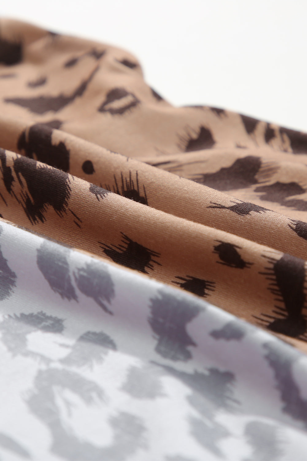 Leopard Color Block Contrast Waffle Knit Short Sleeve Top