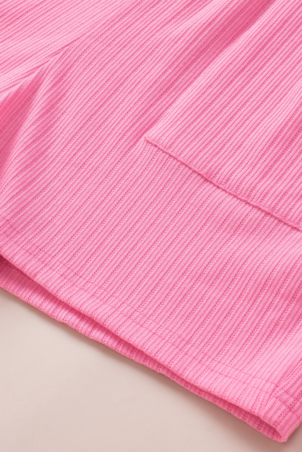 Pink Ribbed Knit Button Top and Shorts Set