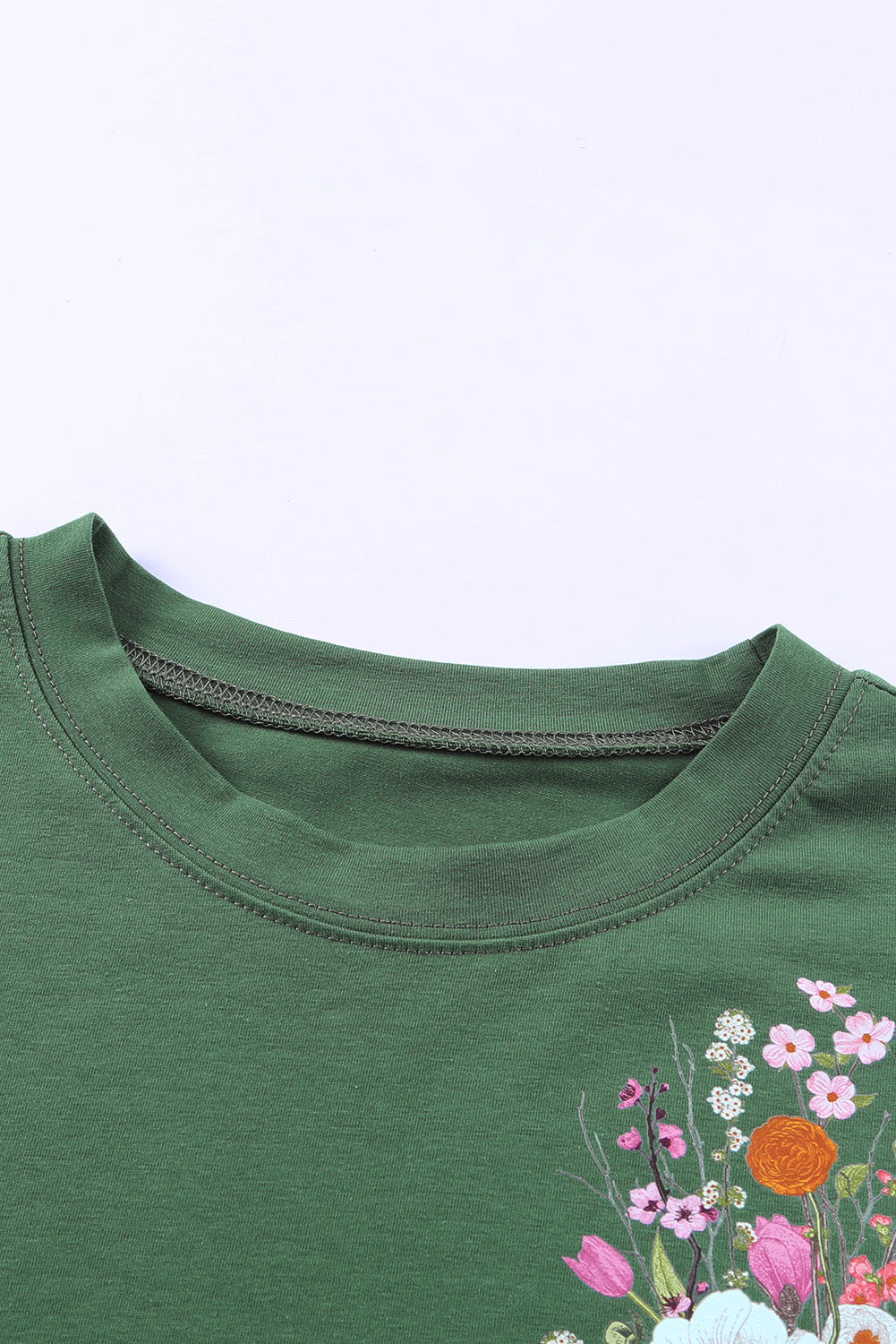 Grünes, lässiges Kurzarm-T-Shirt mit Blumentasche und Tasche