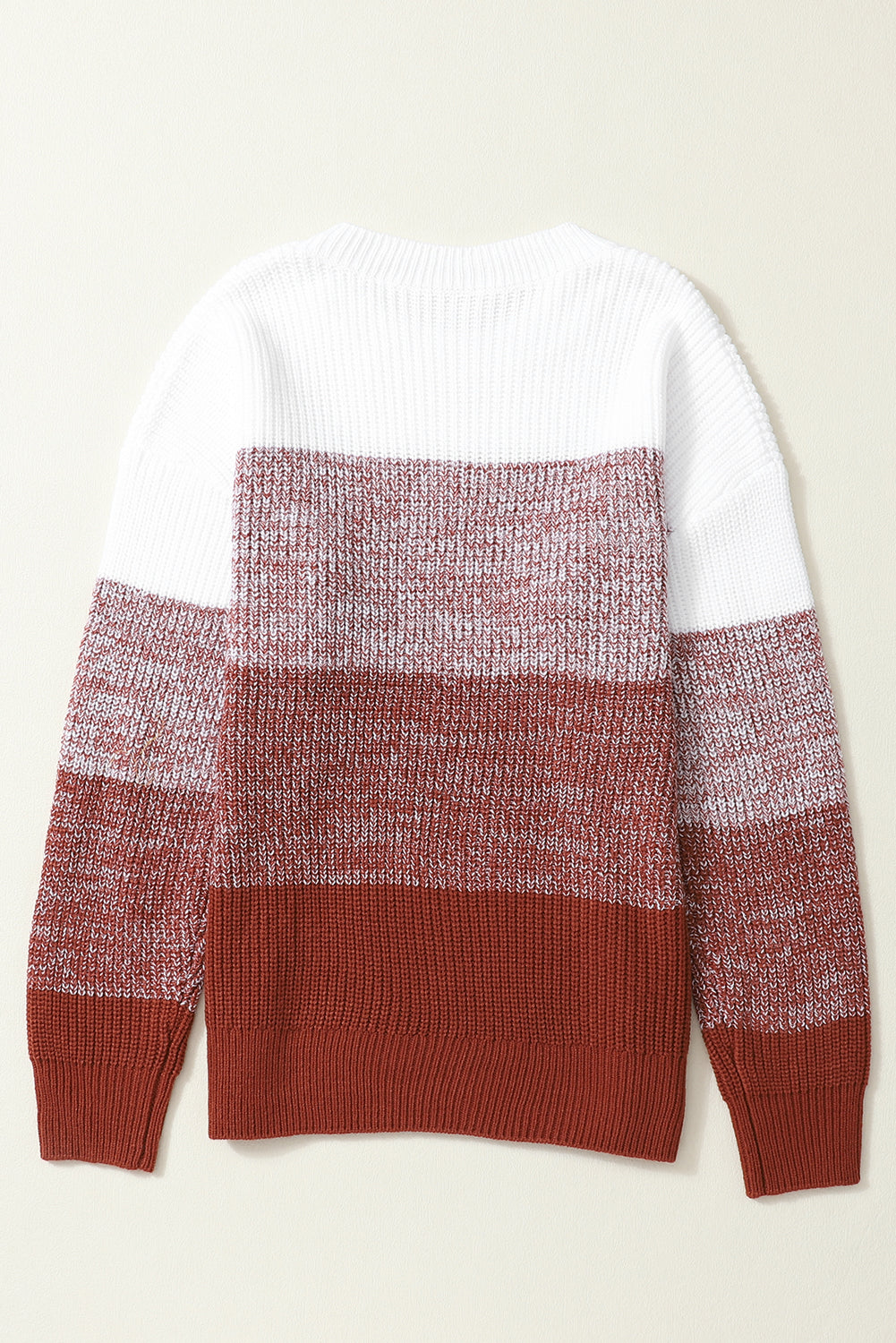 Orange Color Block Drop Shoulder Ribbed Trim Sweater