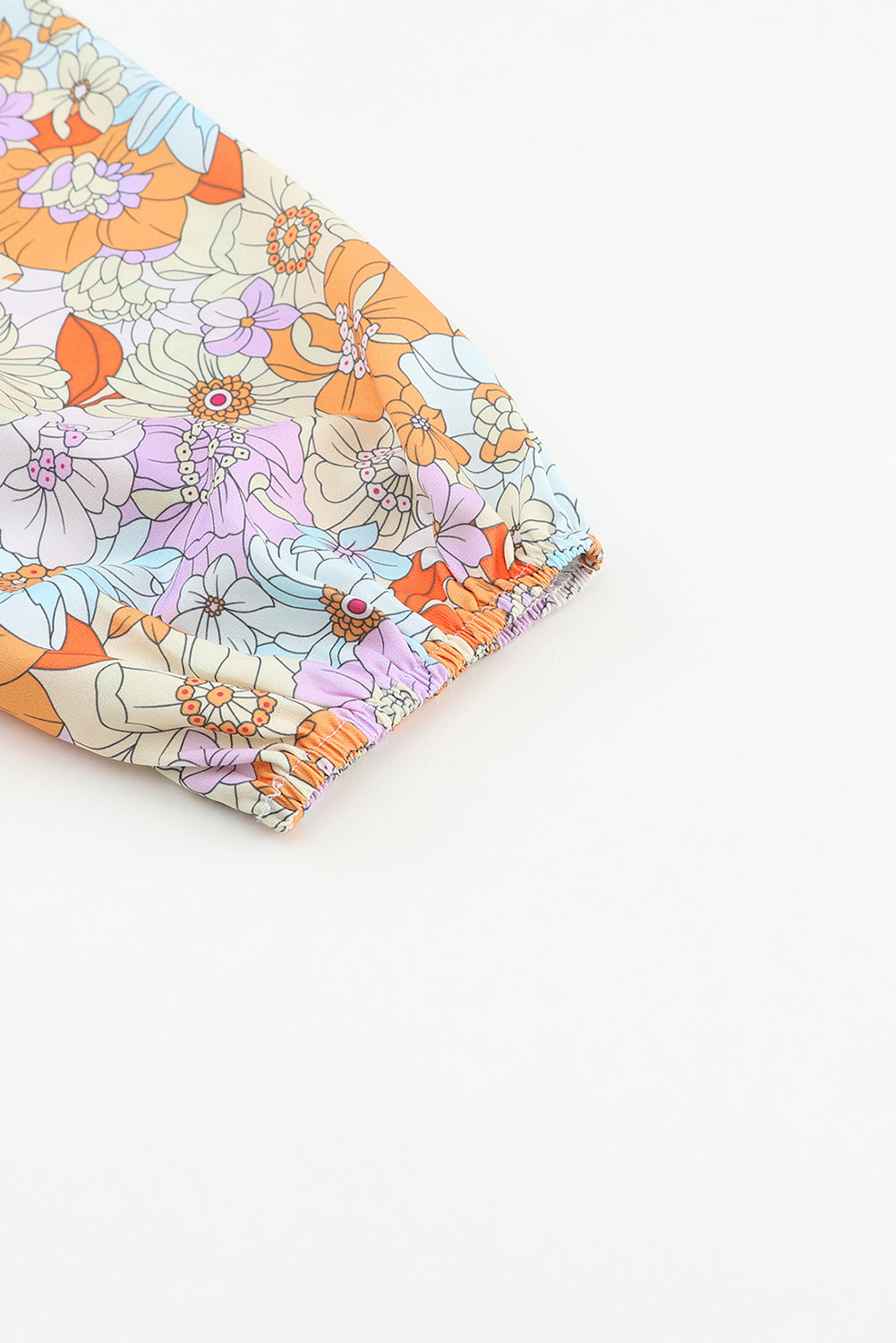 Mehrfarbige, florale Babydoll-Bluse mit quadratischem Ausschnitt und Puffärmeln