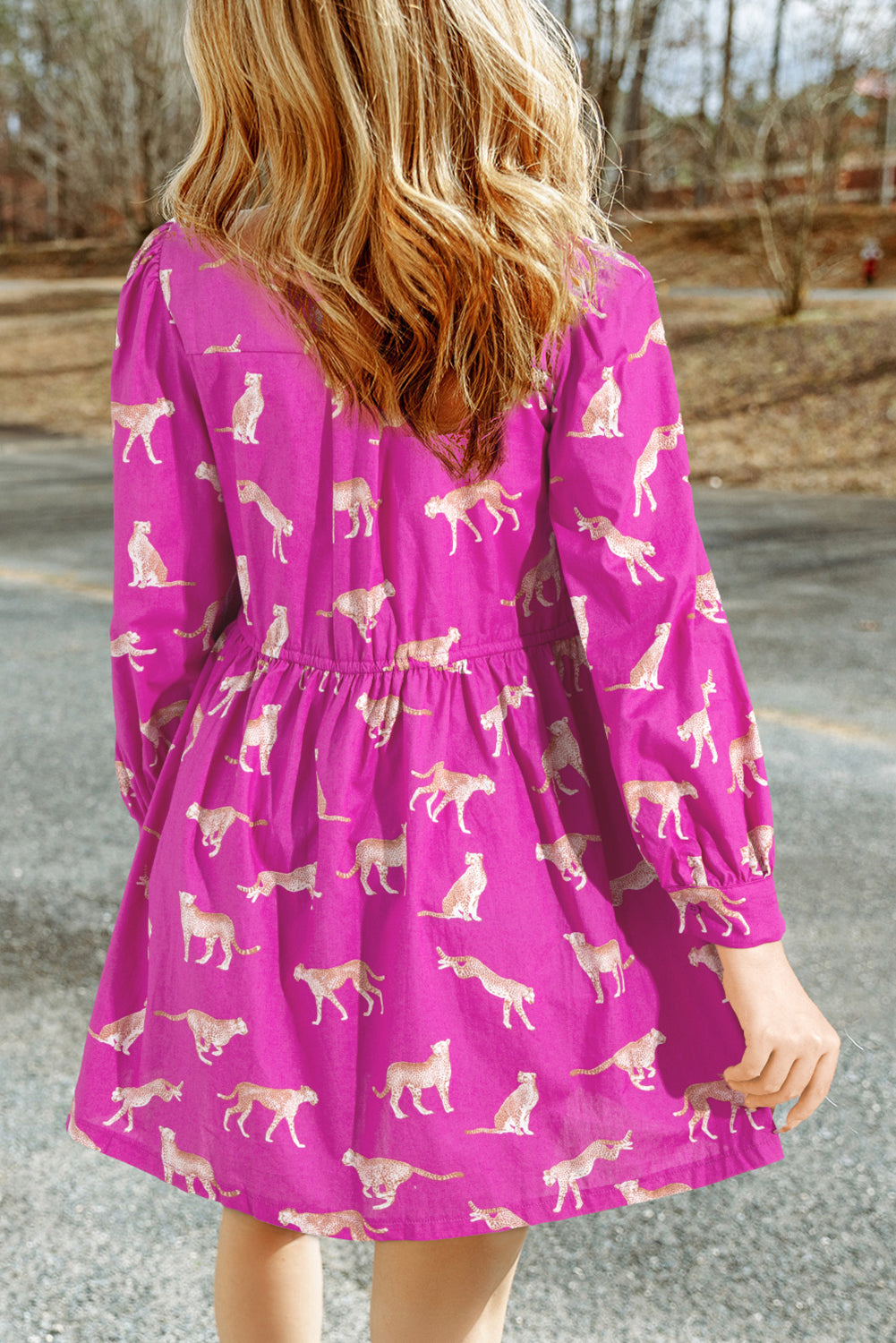Rose Cheetah Print Drawstring Tunic Shirt Dress