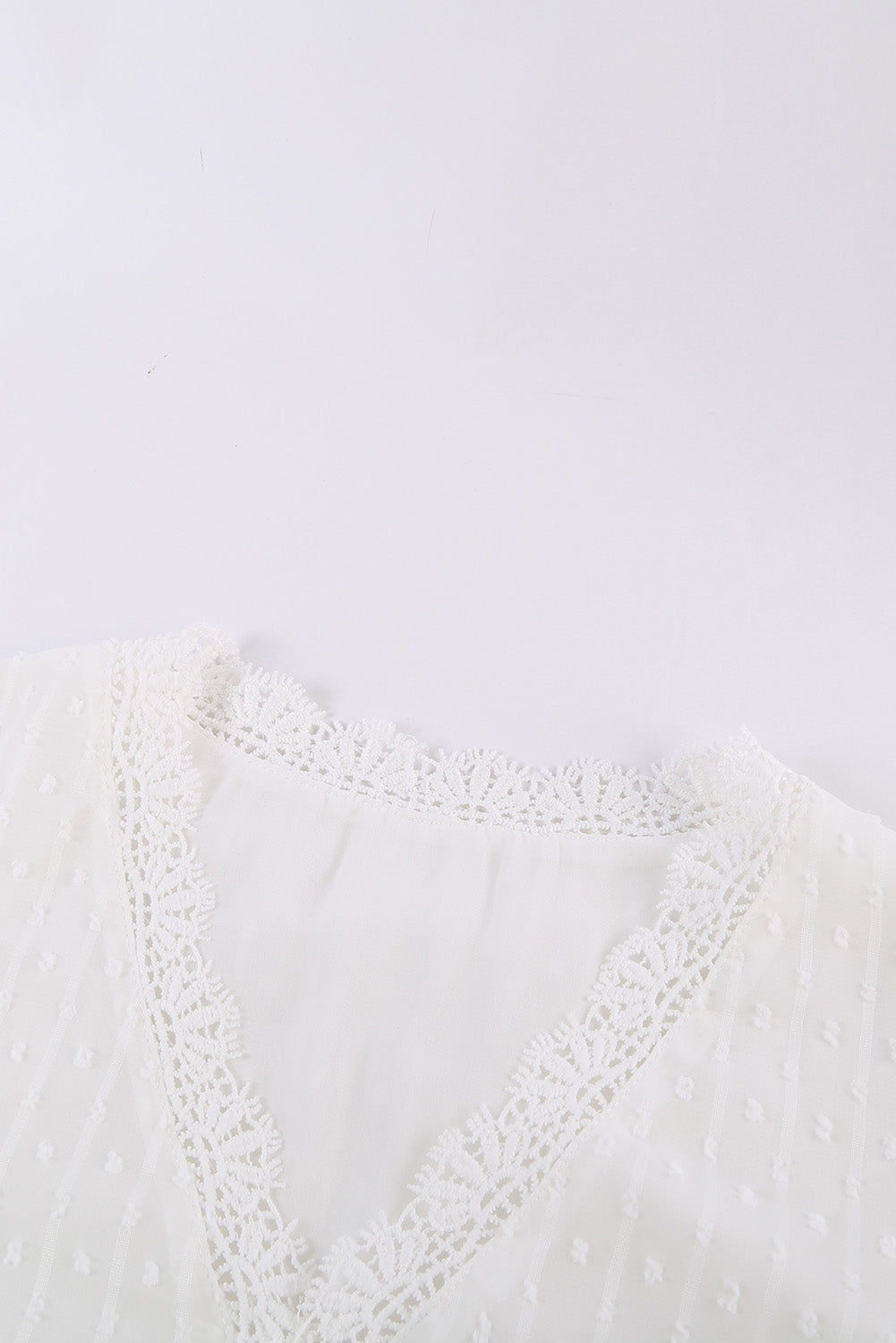 White Elegant V-Neck Swiss Dot Lace Blouse