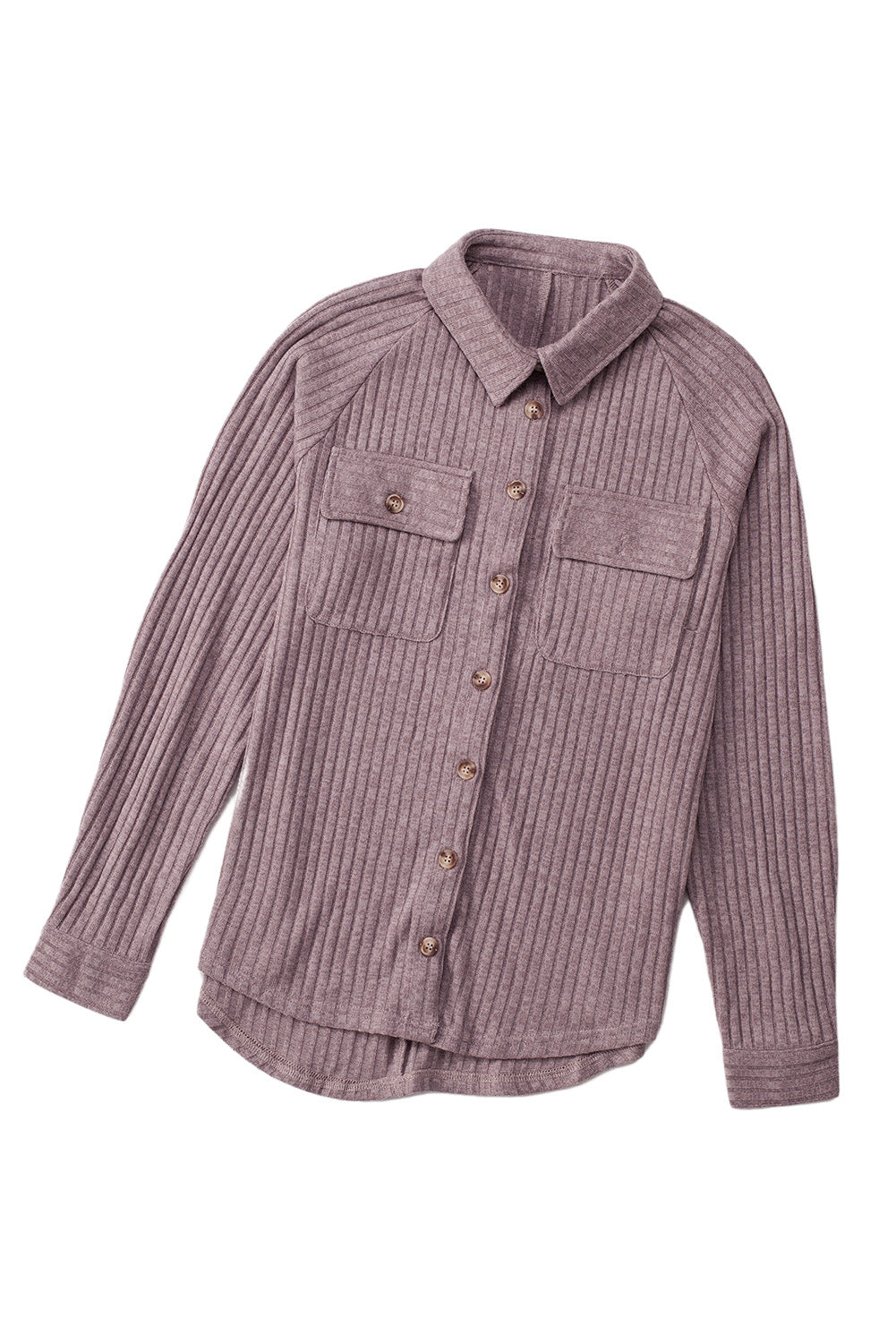 Giacca in maglia a coste con tasca con patta e bottone viola