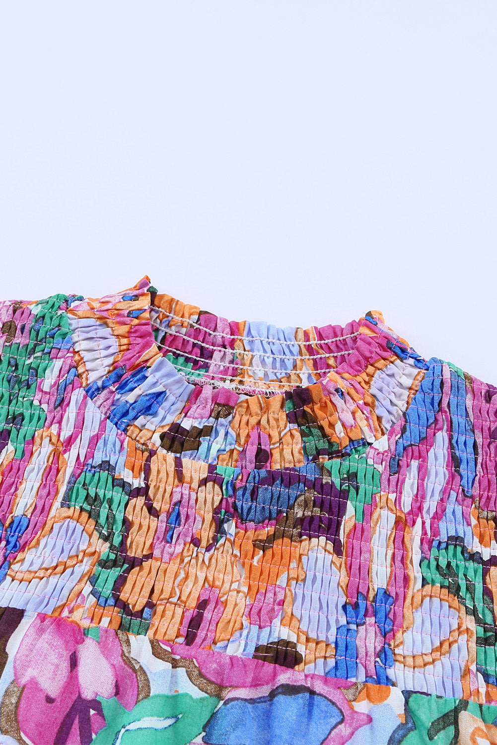 Bluza s lepršavim rukavima u boji s cvjetnim uzorkom i ovratnikom