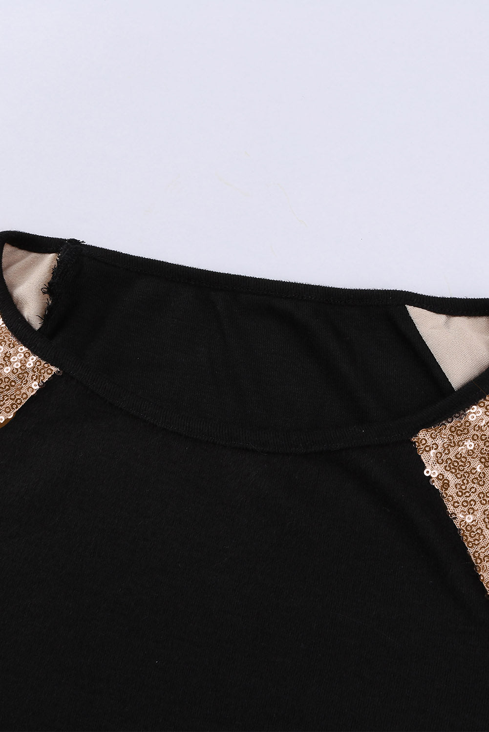 Black Sequin Shoulder Long Sleeve Top