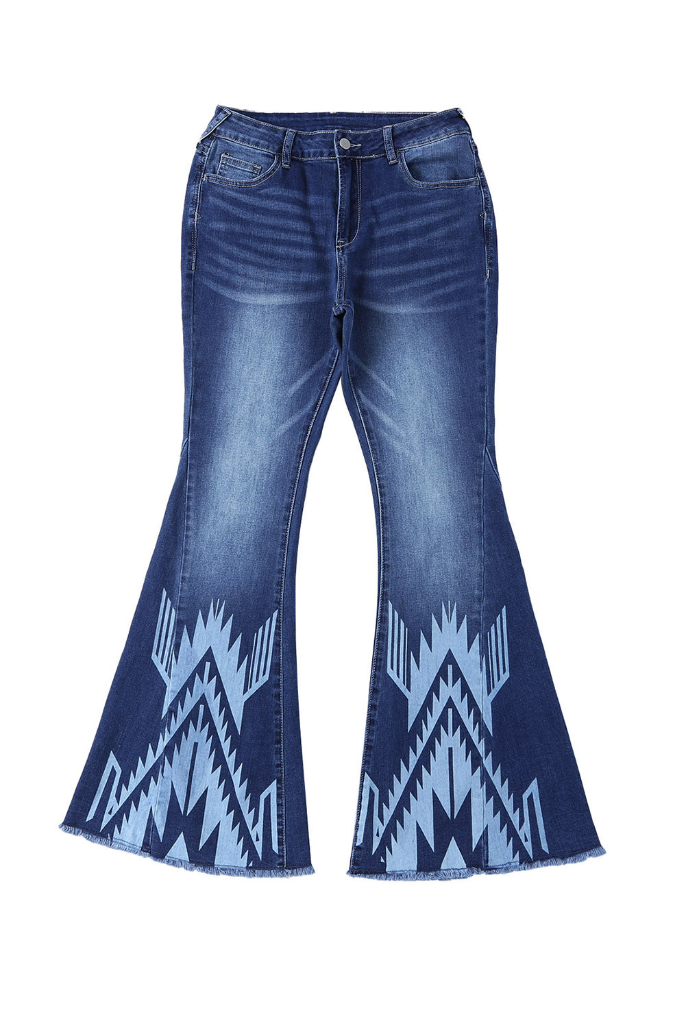 Jeans svasati a vita alta con motivo western blu