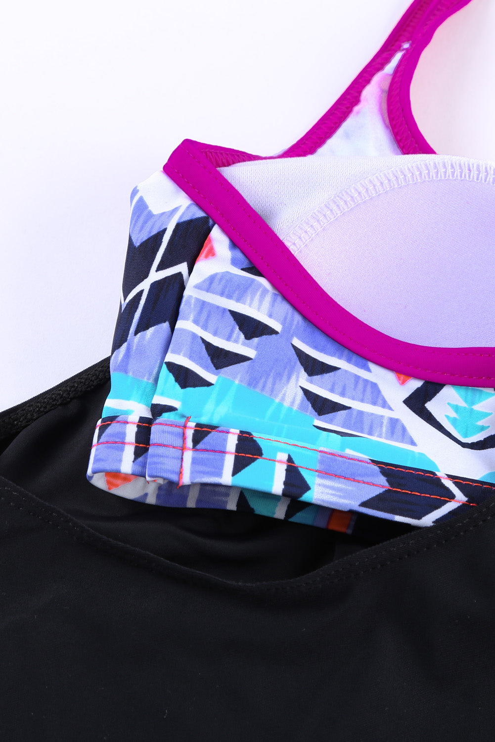 Blue Geometric Printed Lined Tankini Swimsuit
