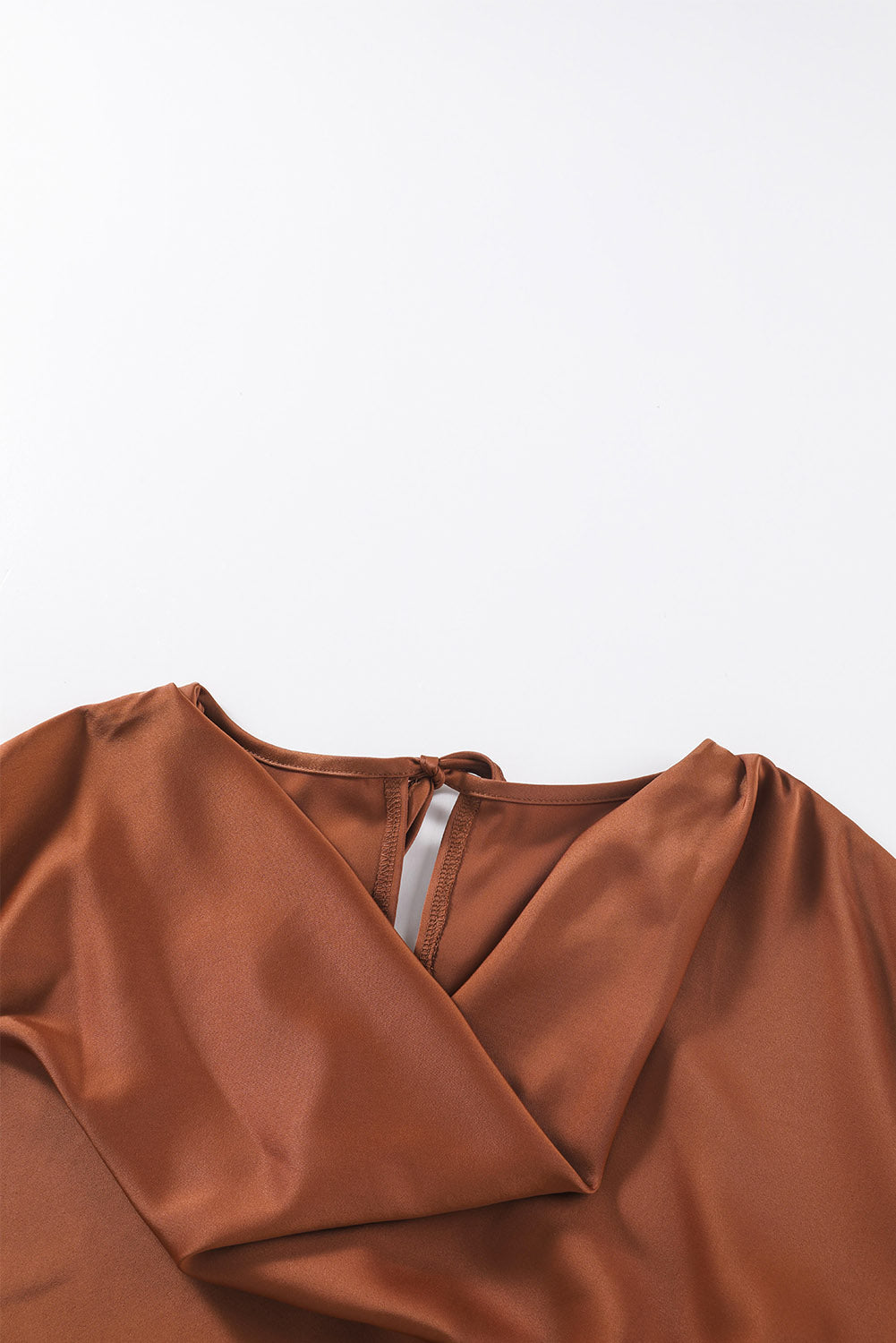 Brown Cowl Neck Long Sleeve Elegant Blouse