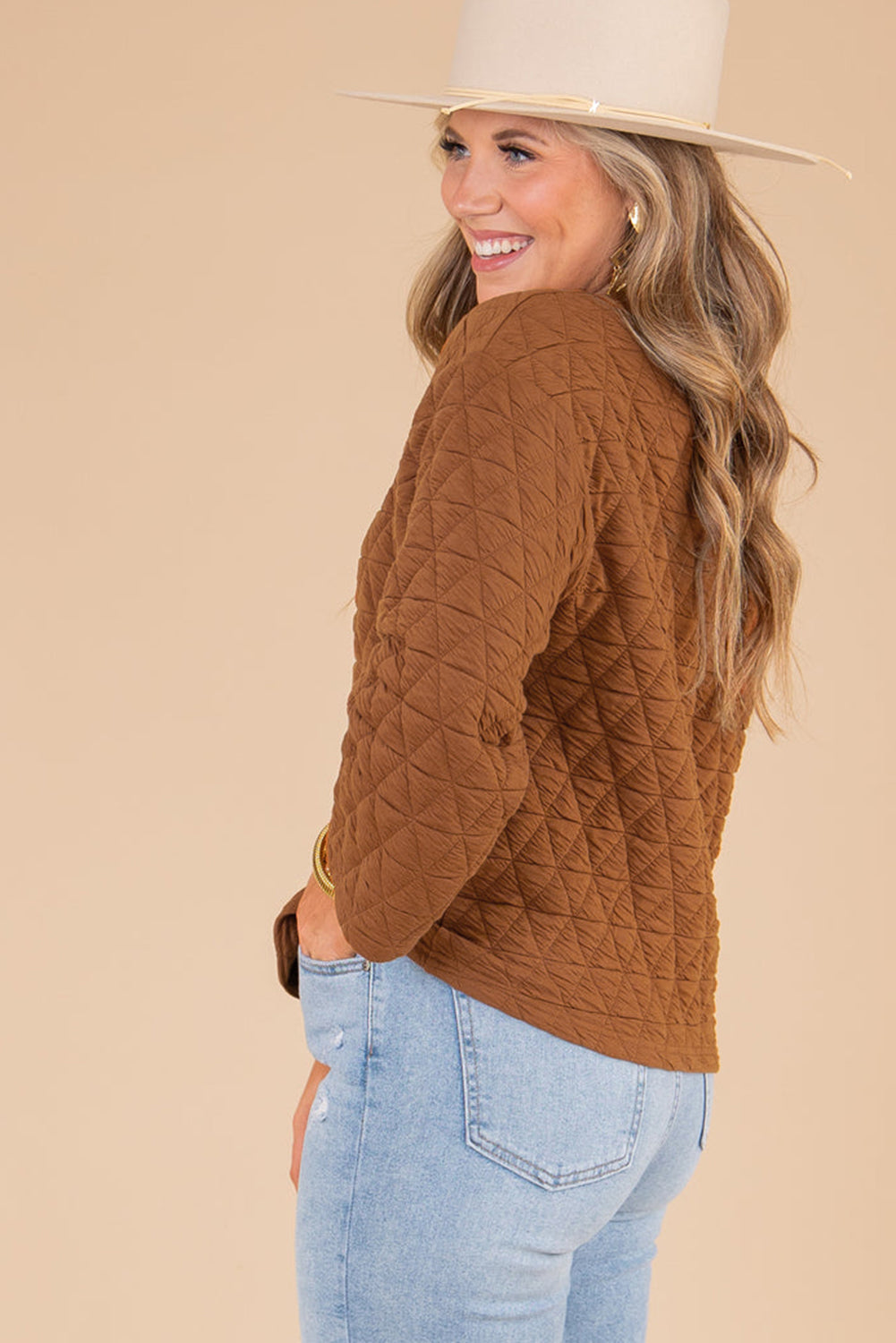 Chestnut Casual Crinkle Quilted Pullover Top