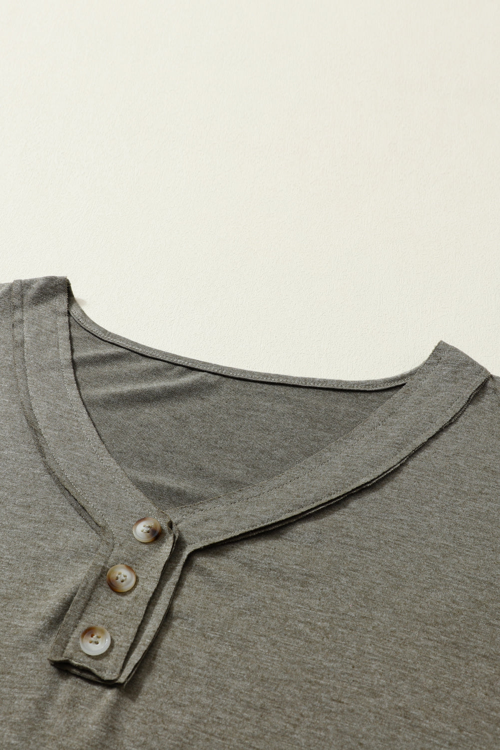 Khaki Long Sleeve V-Neck Stitching Henley Top