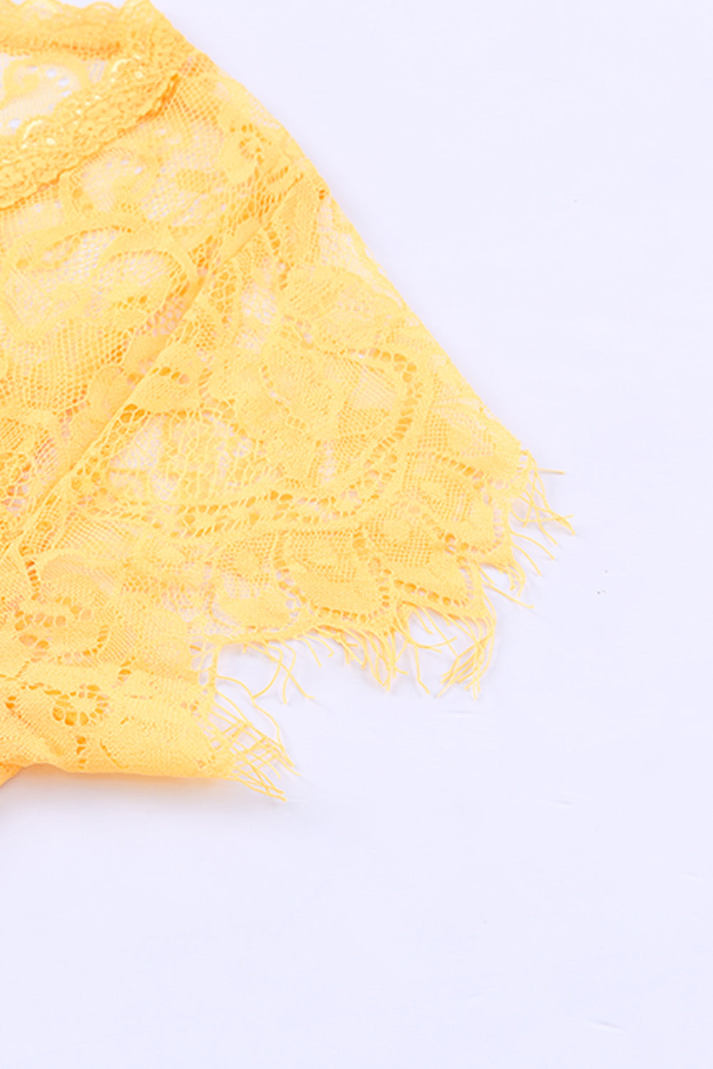 Žuta čipkana heklana majica kratkih rukava s U izrezom