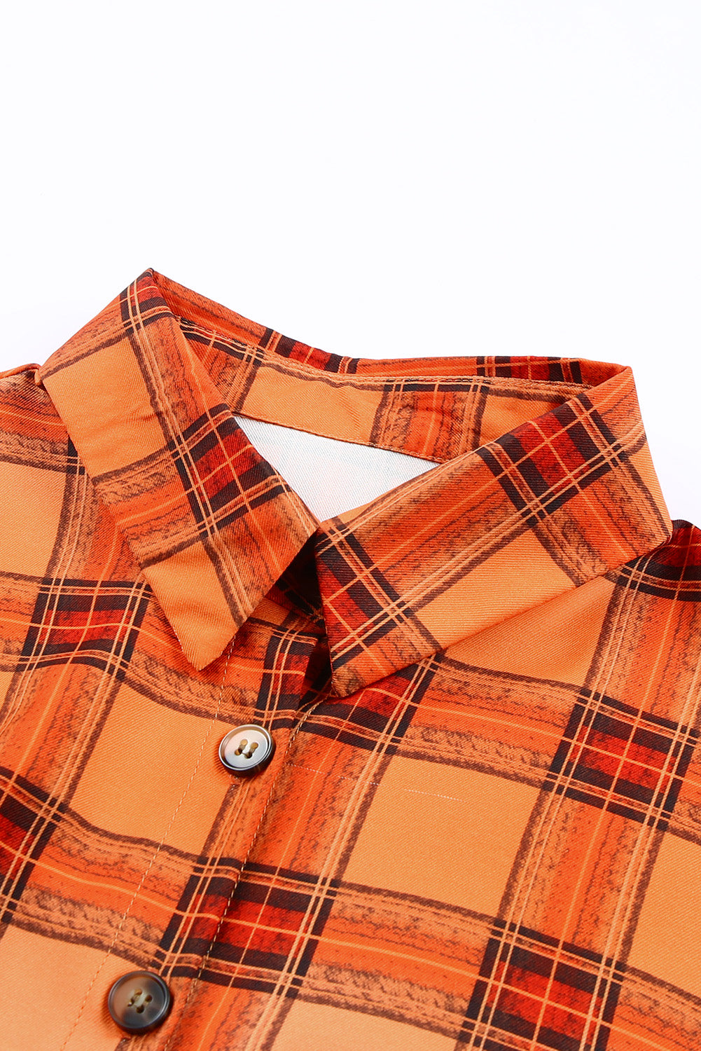 Orangefarbenes, kariertes Mini-Hemdkleid mit Knopfleiste vorne und Farbverlauf