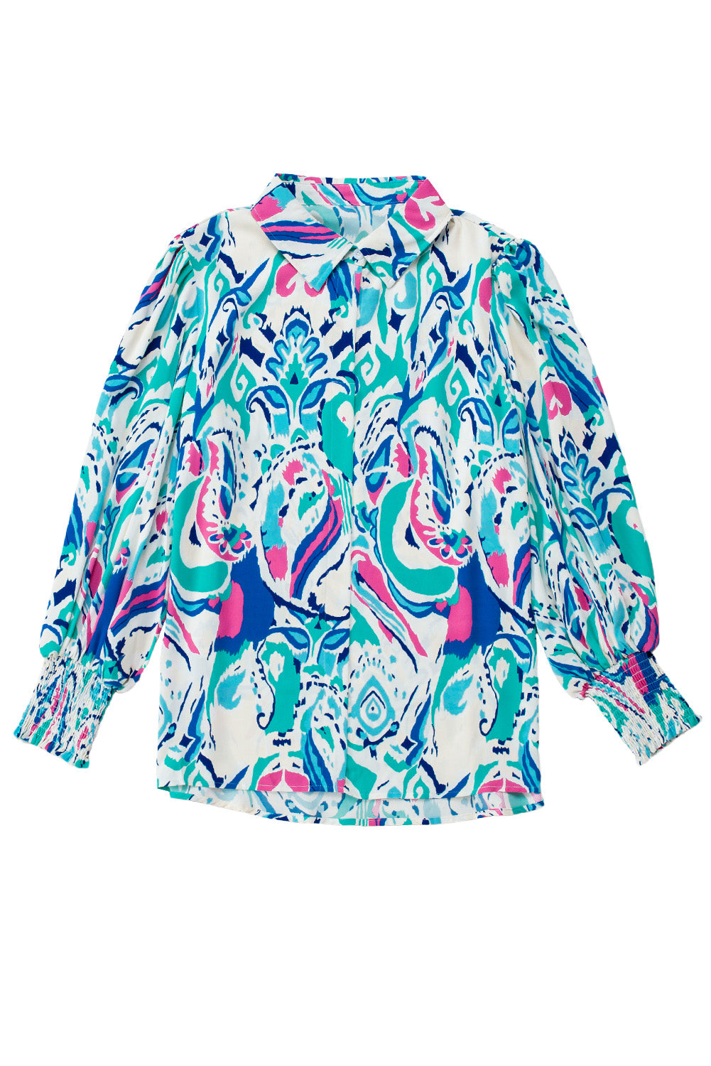 Sky Blue Paisley Print 3/4 Lantern Sleeve Shirt