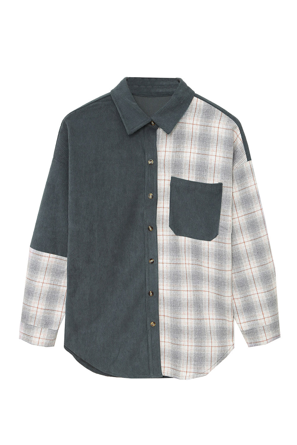 Camicia in velluto a coste oversize abbottonata a blocchi di colore scozzese grigio