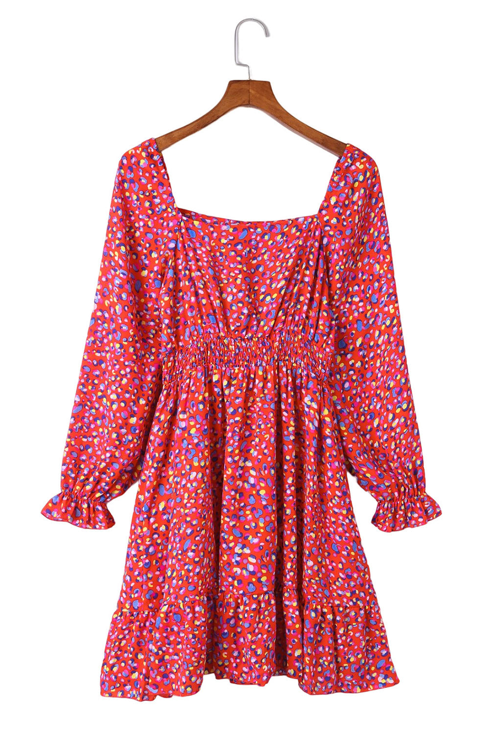 Fiery Red Square Neck Spring Floral Dress