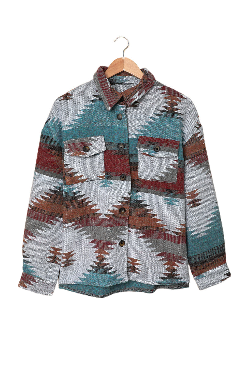 Veste chemise boutonnée à revers imprimé aztèque multicolore