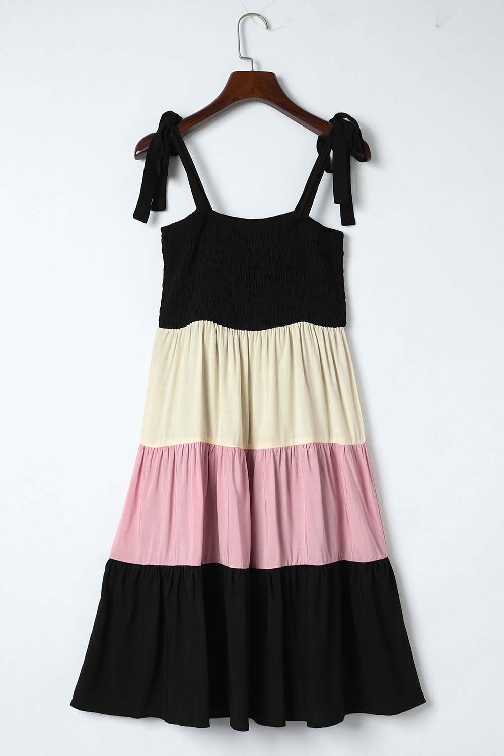 Mini-robe smockée multicolore noire sans manches avec blocs de couleurs